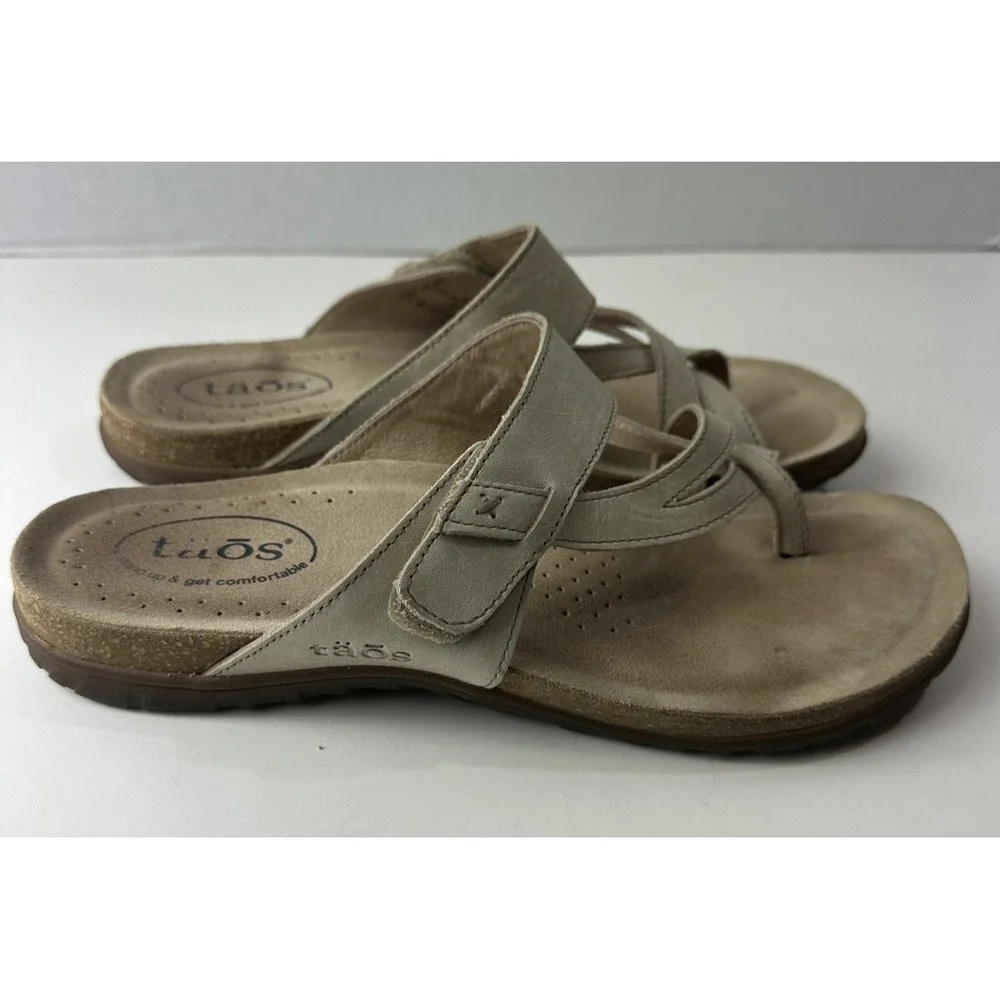 Taos The Perfect Sandals Light Beige Tan Stone Thong Toe Strappy Women's Size 10 - Picture 13 of 14